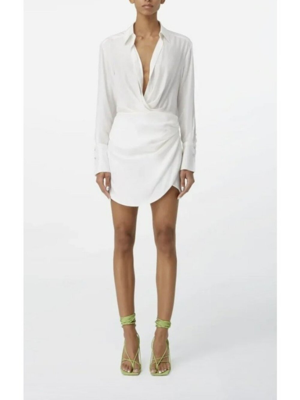 Gauge 81 Ivory Wrap Dress Womens XS NWT Long Sleeved Draped Mini Collared - Picture 2 of 5